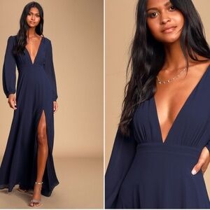 LULU's Long Sleeve Romantic Flowy Bridesmaid Wedding Formal Gown NWOT